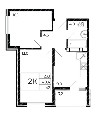 
   Продам 2-комнатную, 42 м², Флора, литера 3.1

. Фото 1.