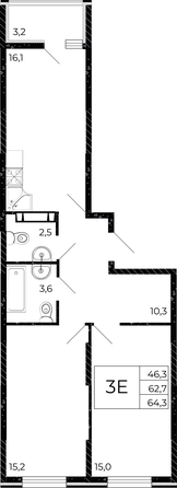 
   Продам 3-комнатную, 64.3 м², Флора, литера 3.1

. Фото 1.