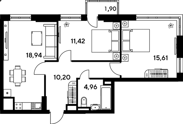 
   Продам 3-комнатную, 64.46 м², Малина Парк, дом 4

. Фото 1.