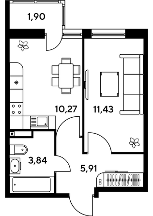 
   Продам 1-комнатную, 33.82 м², Малина Парк, дом 1

. Фото 1.