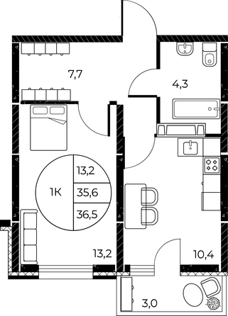 
   Продам 1-комнатную, 36.5 м², Панорама на Театральном, литера 1

. Фото 2.