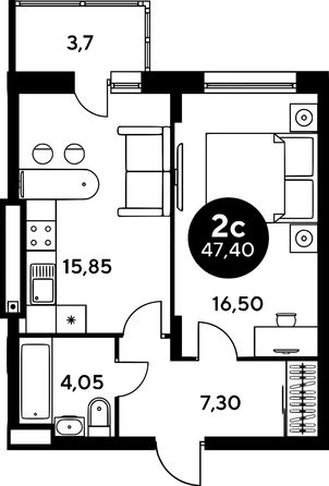 
  Продается 2-комн. квартира, 47.4 м², ЖК Сезоны
. Фото 1.