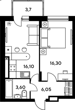 
   Продам 2-комнатную, 45.9 м², Сезоны

. Фото 1.