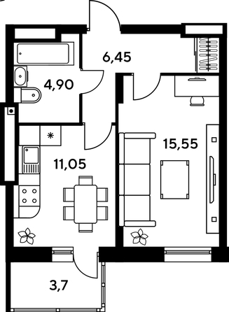 
   Продам 1-комнатную, 41.65 м², Сезоны

. Фото 1.