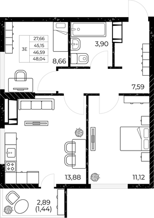 
   Продам 2-комнатную, 48.04 м², Звезда Столицы 2

. Фото 2.