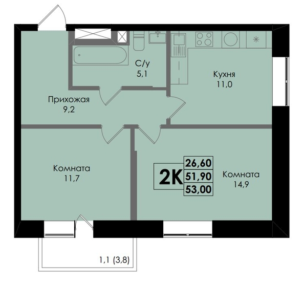 
   Продам 2-комнатную, 53 м², Botanika (Ботаника), дом 1

. Фото 1.