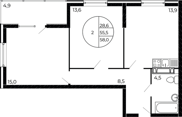 
   Продам 2-комнатную, 58 м², Александра Невского ул, 2 лит 1.2

. Фото 1.