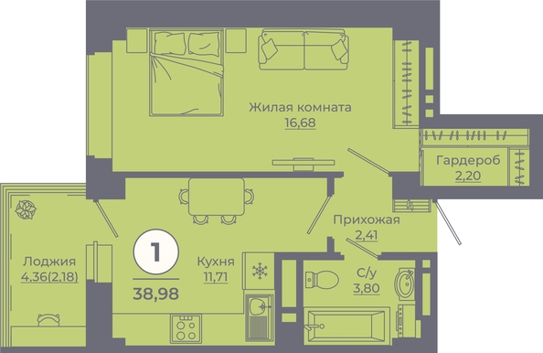 
   Продам 1-комнатную, 39.32 м², Сокольники, литера 6

. Фото 1.