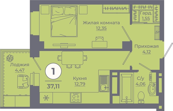 
   Продам 1-комнатную, 36.97 м², Сокольники, литера 8

. Фото 2.