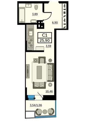 
   Продам студию, 25.6 м², 45-я линия ул, оение 7

. Фото 1.