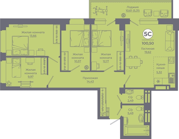 
   Продам 5-комнатную, 100.58 м², Сокольники, литера 10

. Фото 2.