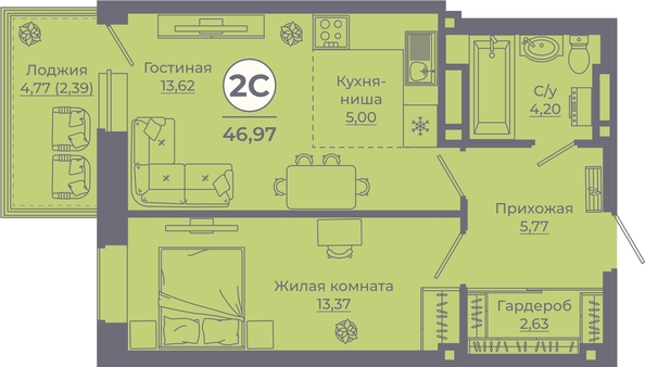 
   Продам 2-комнатную, 47.29 м², Сокольники, литера 10

. Фото 2.