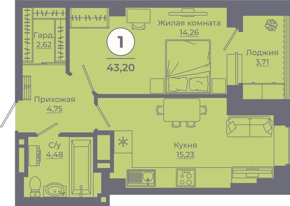 
   Продам 1-комнатную, 43.07 м², Сокольники, литера 9

. Фото 1.