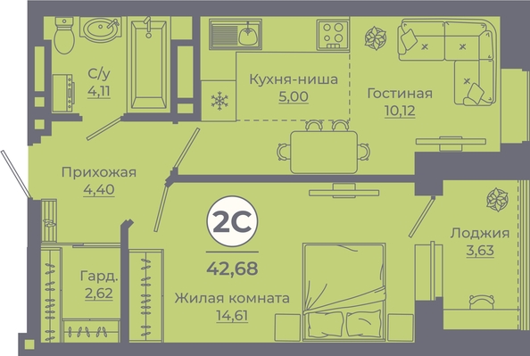 
   Продам 2-комнатную, 42.43 м², Сокольники, литера 9

. Фото 1.