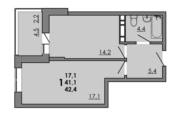 
   Продам 1-комнатную, 42.4 м², Gray (Грэй), кв-л 11-2

. Фото 1.