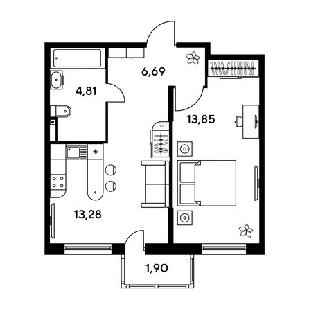 
   Продам 1-комнатную, 41.5 м², Малина Парк, дом 1

. Фото 1.