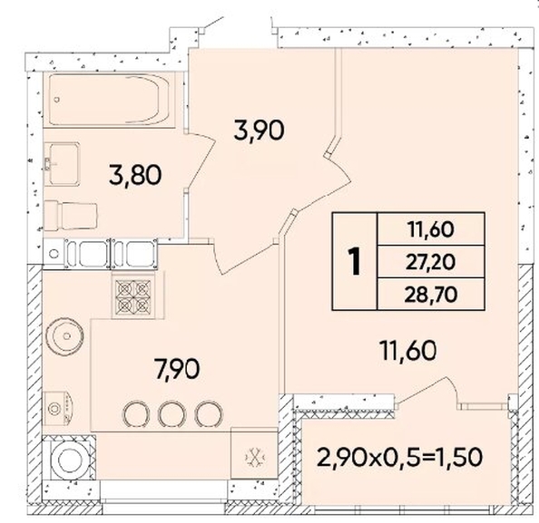 
   Продам 1-комнатную, 28.7 м², 40-летия Победы пр-кт, 111/3

. Фото 7.