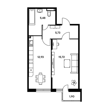 
   Продам 1-комнатную, 42.87 м², Малина Парк, дом 1

. Фото 1.