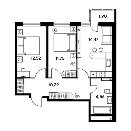 
   Продам 3-комнатную, 55.22 м², Малина Парк, дом 1

. Фото 1.