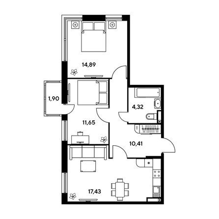 
   Продам 3-комнатную, 61.61 м², Малина Парк, дом 1

. Фото 1.