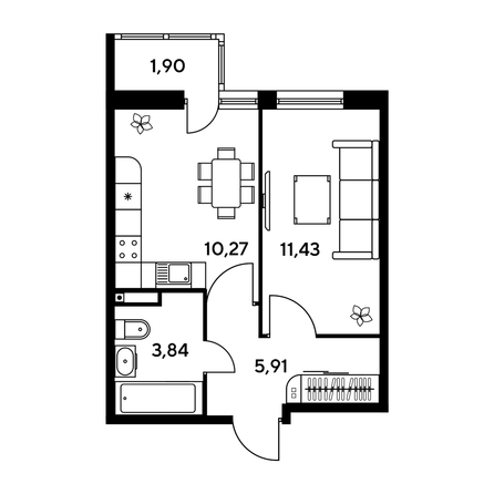 
   Продам 1-комнатную, 33.82 м², Малина Парк, дом 1

. Фото 1.