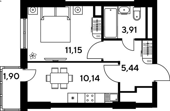 
   Продам 1-комнатную, 33.31 м², Малина Парк, дом 4

. Фото 1.