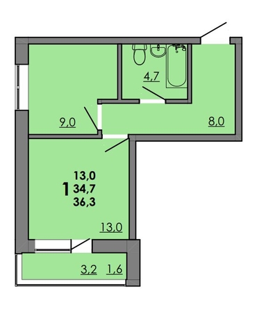
  Продается 1-комн. квартира, 36.3 м², ЖК Gray (Грэй), кв-л 11-3
. Фото 2.