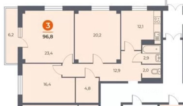 
   Продам 3-комнатную, 100 м², 40-летия Победы пр-кт, 63

. Фото 9.