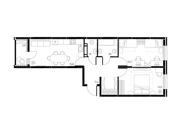 
  Продается 3-комн. квартира, 60.3 м², ЖК Панорама на Театральном, литера 1
. Фото 1.
