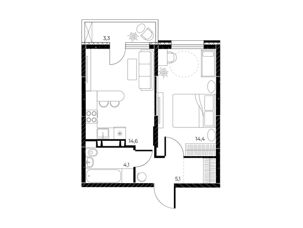 
  Продается 2-комн. квартира, 39.2 м², ЖК Панорама на Театральном, литера 1
. Фото 1.