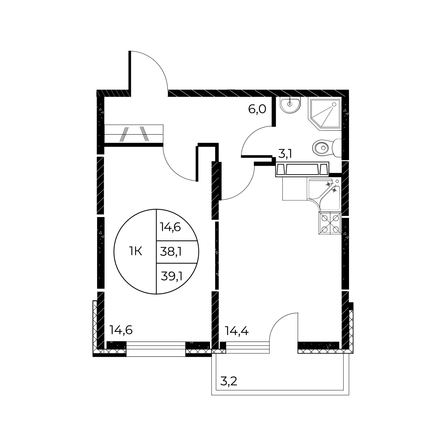 
  Продается 1-комн. квартира, 39.1 м², ЖК Панорама на Театральном, литера 1
. Фото 1.