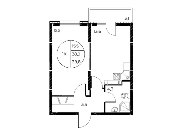 
  Продается 1-комн. квартира, 39.8 м², ЖК Панорама на Театральном, литера 1
. Фото 1.
