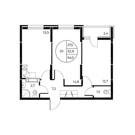 
  Продается 2-комн. квартира, 54 м², ЖК Панорама на Театральном, литера 1
. Фото 1.