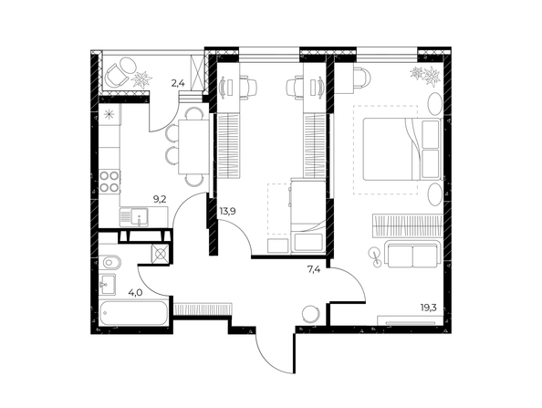 
  Продается 2-комн. квартира, 55 м², ЖК Панорама на Театральном, литера 1
. Фото 1.