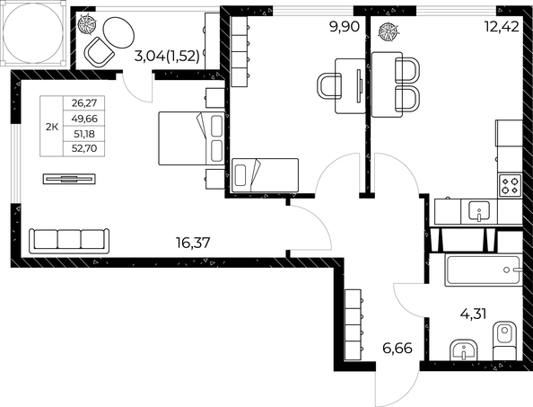 
   Продам 2-комнатную, 52.7 м², Звезда Столицы 2

. Фото 2.