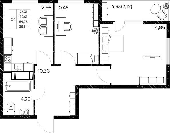 
   Продам 2-комнатную, 56.94 м², Звезда Столицы 2

. Фото 2.