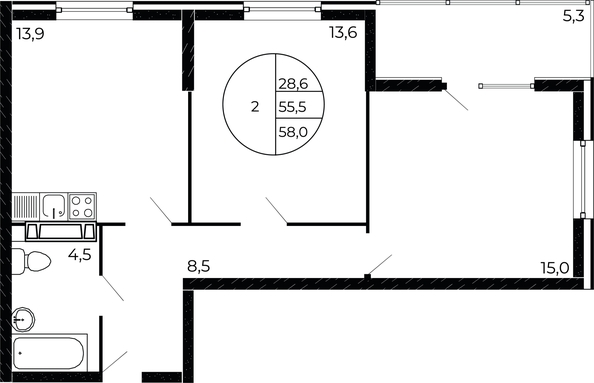 
   Продам 2-комнатную, 57.25 м², Александра Невского ул, 2 лит 1.3

. Фото 1.