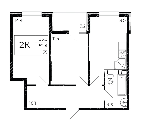 
   Продам 2-комнатную, 55 м², Флора, литера 2.1

. Фото 1.