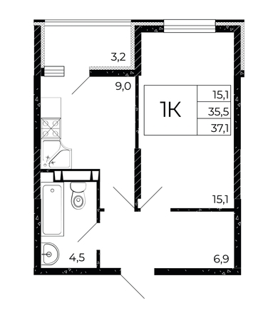 
  Продается 1-комн. квартира, 37.1 м², ЖК Флора, литера 2.1
. Фото 1.