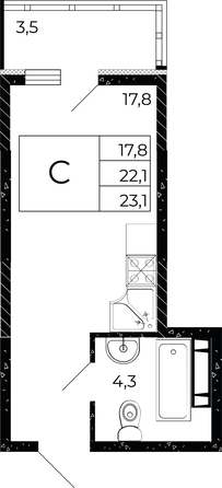 
  Продается студия, 23.1 м², ЖК Флора, литера 2.1
. Фото 1.