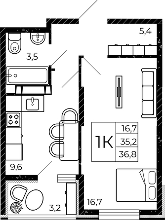 
  Продается 1-комн. квартира, 36.8 м², ЖК Флора, литера 2.1
. Фото 2.