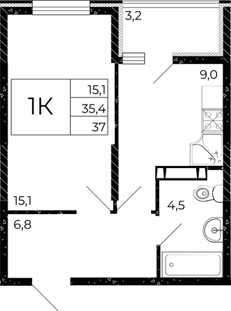 
   Продам 1-комнатную, 37 м², Флора, литера 3.1

. Фото 1.