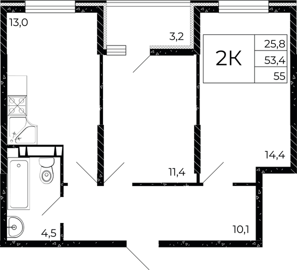 
  Продается 2-комн. квартира, 55 м², ЖК Флора, литера 3.1
. Фото 1.