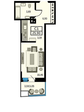 
  Продается студия, 25.6 м², Ларина ул, д. 45
. Фото 1.