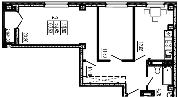 
  Продается 2-комн. квартира, 60.9 м², Элеваторный пер, д. 10
. Фото 13.
