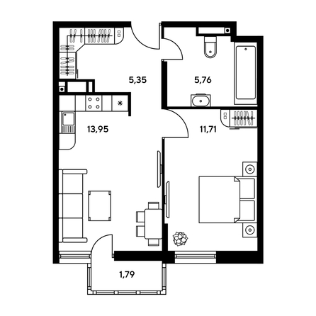 
  Продается 1-комн. квартира, 37.95 м², ЖК Гринсайд, 5.1-5.5
. Фото 1.