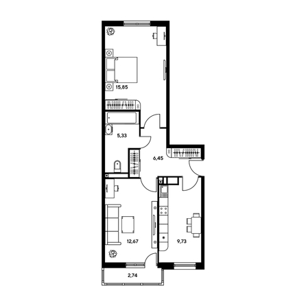 
  Продается 2-комн. квартира, 53.6 м², ЖК Гринсайд, 5.1-5.5
. Фото 1.