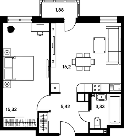 
  Продается 2-комн. квартира, 42.08 м², ЖК Гринсайд, 5.1-5.5
. Фото 1.