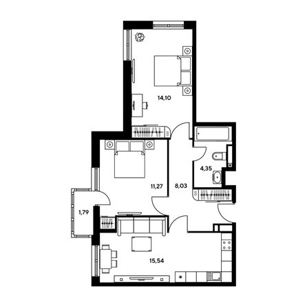 
  Продается 3-комн. квартира, 53.67 м², ЖК Гринсайд, 5.1-5.5
. Фото 1.