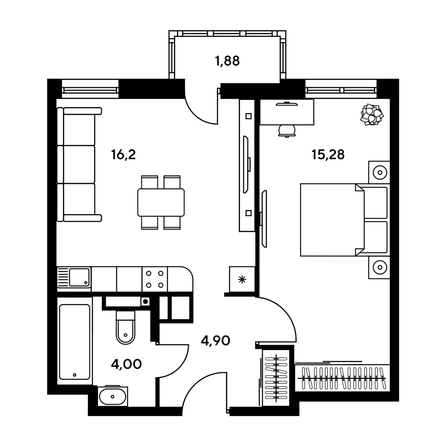 
  Продается 1-комн. квартира, 37.27 м², ЖК Гринсайд, 5.1-5.5
. Фото 1.
